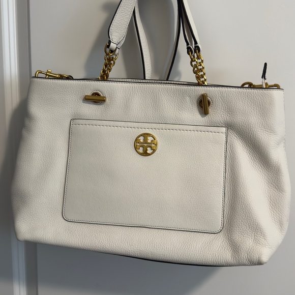 Tory Burch Chelsea Pebbled Leather Satchel. White with Gold Hardware. - Picture 3 of 16
